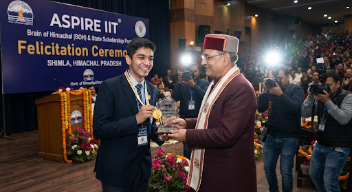 BOH 2024 state topper receiving the award trophy at the felicitation ceremony in Shimla