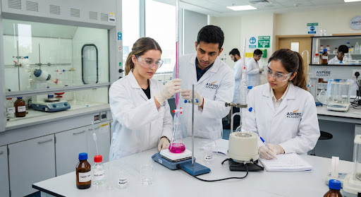Students performing an organic chemistry titration